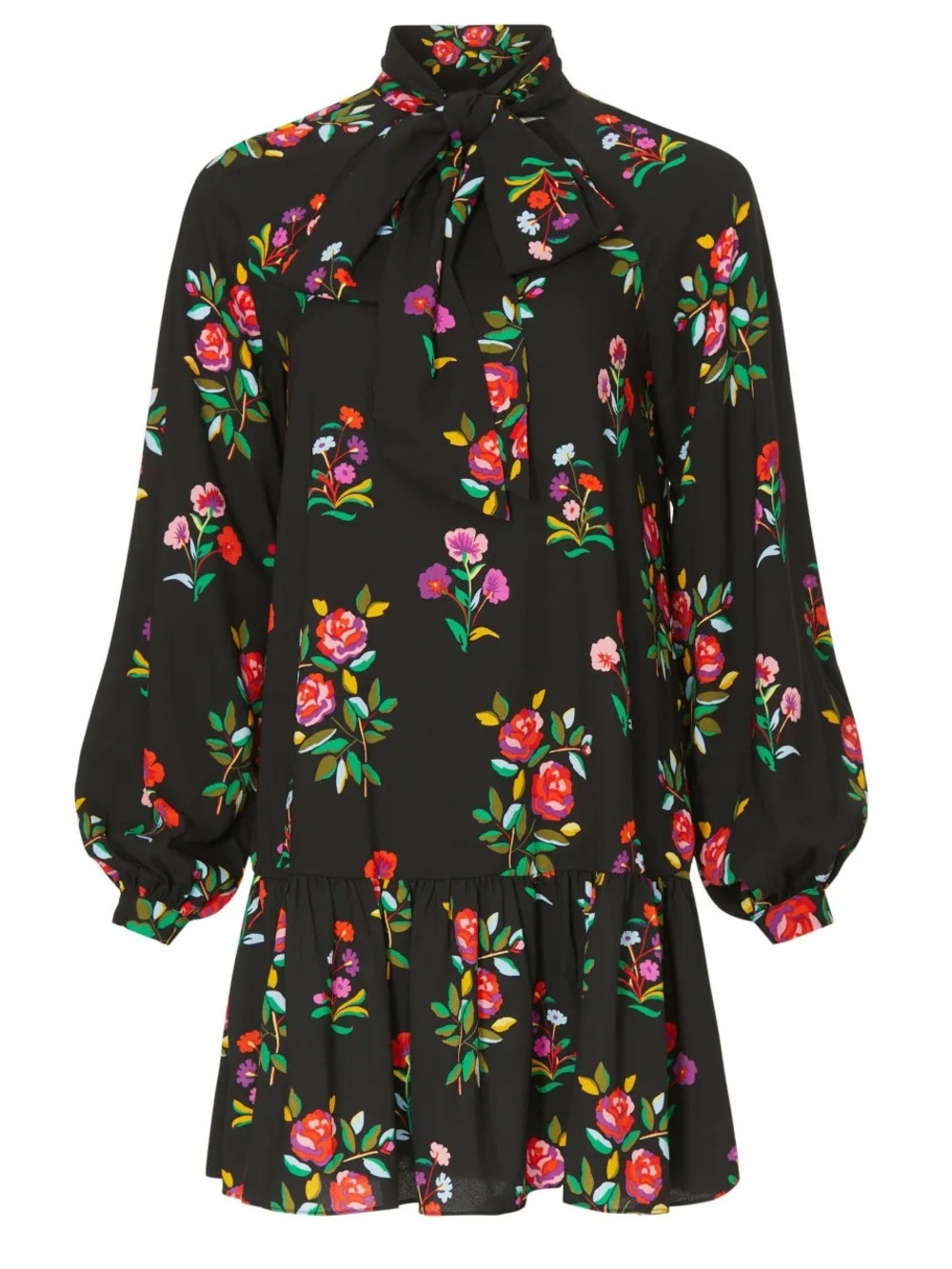 Kate Spade New York Autumn Floral Tie Neck Long Sleeve Dress Medium